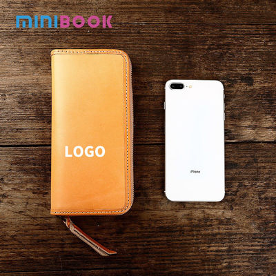 Vegetable Tanned Cowhide Long Wallet Handmade Cai Cloth Retro Business Handbag for Men