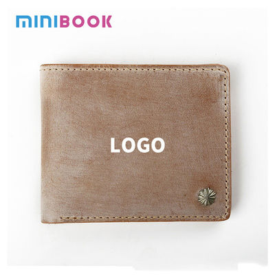 Simple Short Wallet in Vegetable Tanned Leather with Silver Nails and Matt Wax Finish
