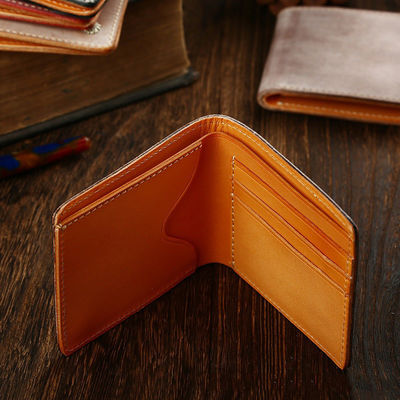 Simple Short Wallet in Vegetable Tanned Leather with Silver Nails and Matt Wax Finish