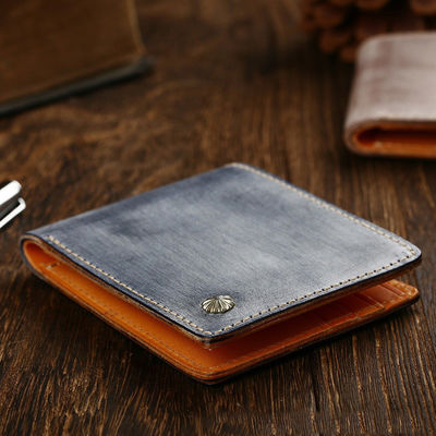 Simple Short Wallet in Vegetable Tanned Leather with Silver Nails and Matt Wax Finish