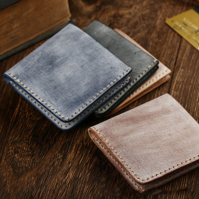 Nylon Lined Retro First-Layer Cowhide Hand-Stitched Small Wallet for Your Convenience