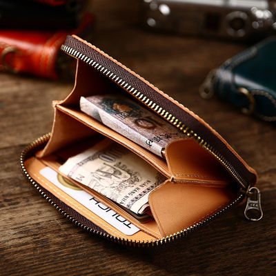 Others Pattern Type Simple Men's Wealth Cloth Wallet with Vegetable Tanned Leather