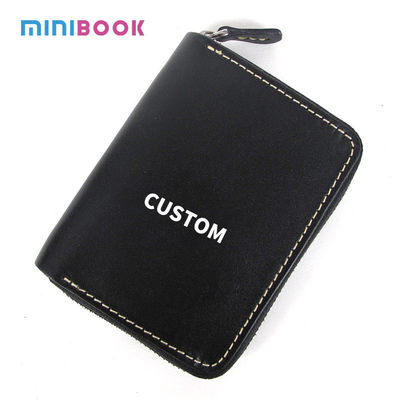 Retro Style Short Zipper Wallet Money Cloth Made of Vegetable Tanned Cowhide Leather