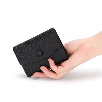 Stylish First-Layer Cowhide Short Accordion Card Holder with Genuine Leather Coin Purse