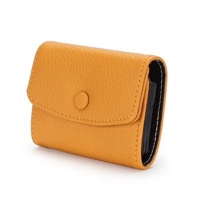 Stylish First-Layer Cowhide Short Accordion Card Holder with Genuine Leather Coin Purse