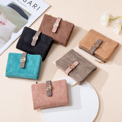 Open Closure Type European and American Retro Buckle Folding Short Wallet for Women Sample