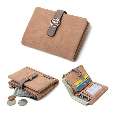 Open Closure Type European and American Retro Buckle Folding Short Wallet for Women Sample