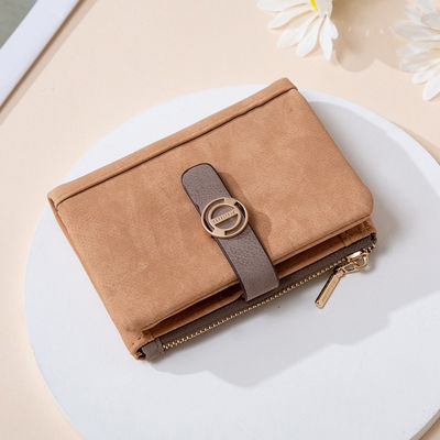 Open Closure Type European and American Retro Buckle Folding Short Wallet for Women Sample