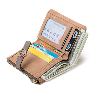 Open Closure Type European and American Retro Buckle Folding Short Wallet for Women Sample