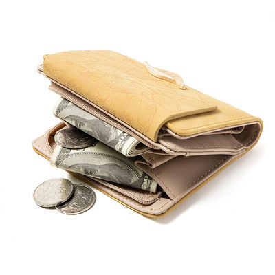 Custom Logo PU Leaf Buckle Zipper Folding Student Coin Purse for Simple and Practical