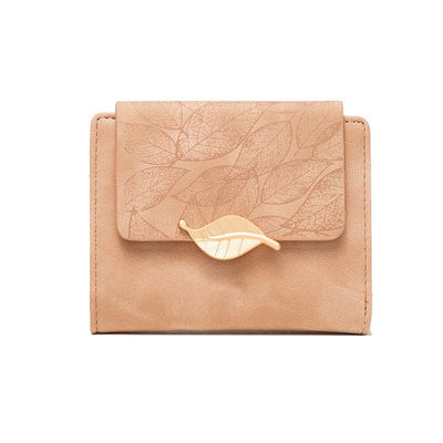 Custom Logo PU Leaf Buckle Zipper Folding Student Coin Purse for Simple and Practical