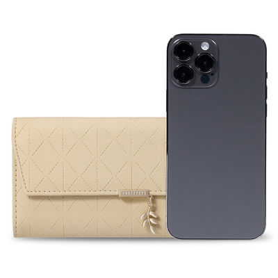 Long Plaid Leaf Pendant Large Capacity Women's Tri-Fold PU Wallet with Custom Logo