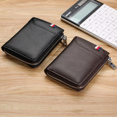 Short Genuine Leather Men Wallet With Card Holder Zipper Purse Casual Standard Wallets