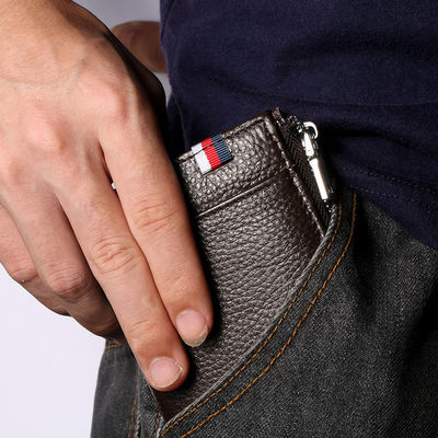 Short Genuine Leather Men Wallet With Card Holder Zipper Purse Casual Standard Wallets