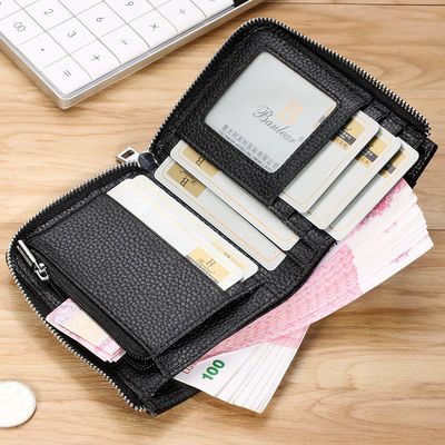 Short Genuine Leather Men Wallet With Card Holder Zipper Purse Casual Standard Wallets