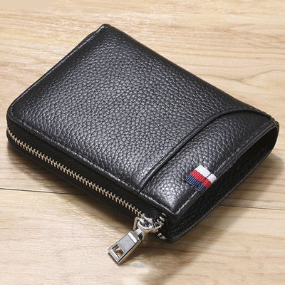 Short Genuine Leather Men Wallet With Card Holder Zipper Purse Casual Standard Wallets