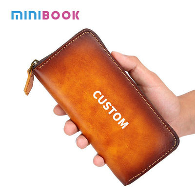 Handmade Vintage Rub Color Gradient Japanese Long Zipper Genuine Leather Wallet for Men