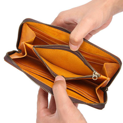 Handmade Vintage Rub Color Gradient Japanese Long Zipper Genuine Leather Wallet for Men