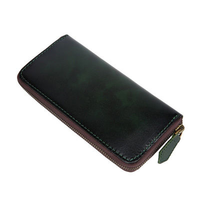 Handmade Vintage Rub Color Gradient Japanese Long Zipper Genuine Leather Wallet for Men