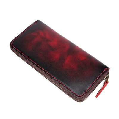Handmade Vintage Rub Color Gradient Japanese Long Zipper Genuine Leather Wallet for Men