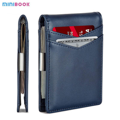 Solid Pattern Custom Bifold Slim Carbon Fiber Genuine Leather Money Clip Wallet for Men