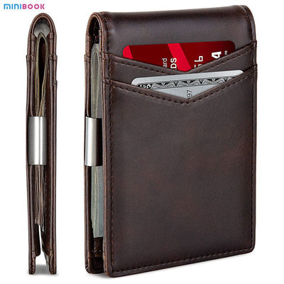 Solid Pattern Custom Bifold Slim Carbon Fiber Genuine Leather Money Clip Wallet for Men