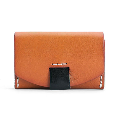 Vegetable Tanned Leather Short ID Card Holder for Cowhide Change Coin and Open Closure