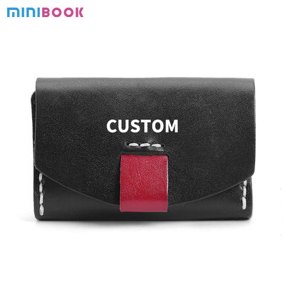 Vegetable Tanned Leather Short ID Card Holder for Cowhide Change Coin and Open Closure