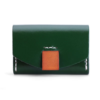 Vegetable Tanned Leather Short ID Card Holder for Cowhide Change Coin and Open Closure