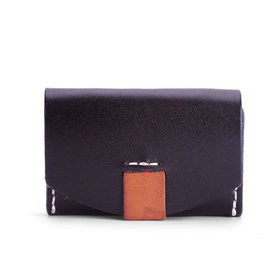 Vegetable Tanned Leather Short ID Card Holder for Cowhide Change Coin and Open Closure