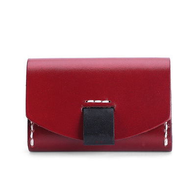 Vegetable Tanned Leather Short ID Card Holder for Cowhide Change Coin and Open Closure