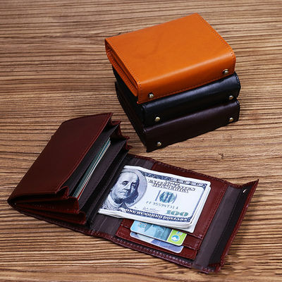 Custom Logo Avaliable Real Leather Minimalist Wallet for Men Short Card Holder Wallet With Coin Pocket