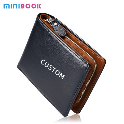 Business Real Leather Multi Card Small Folding Card Holder Bifold Wallet With Zipper