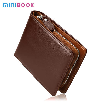 Business Real Leather Multi Card Small Folding Card Holder Bifold Wallet With Zipper