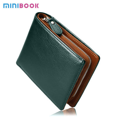 Business Real Leather Multi Card Small Folding Card Holder Bifold Wallet With Zipper