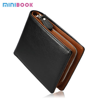 Business Real Leather Multi Card Small Folding Card Holder Bifold Wallet With Zipper