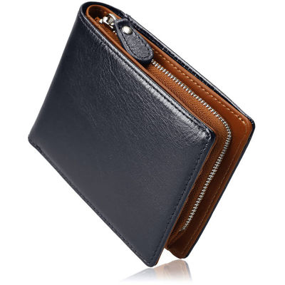 Business Real Leather Multi Card Small Folding Card Holder Bifold Wallet With Zipper