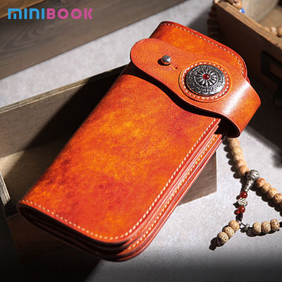 2023 Vintage Handmade Leather Long Wallet Genuine Cowhide Leather Japanese Style For Man