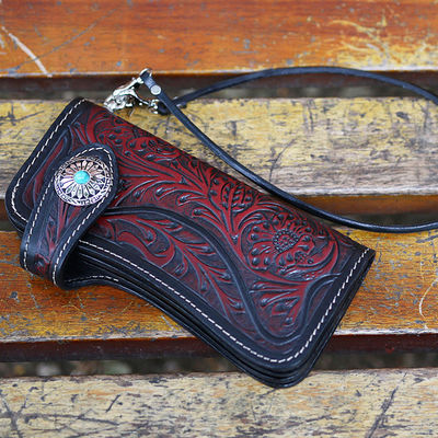 Custom Logo Embossed Biker Wallet Chain for Men's Biker Style in Genuine Leather