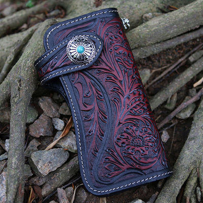Custom Logo Embossed Biker Wallet Chain for Men's Biker Style in Genuine Leather