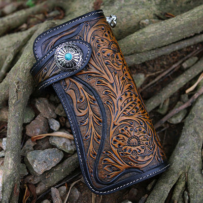 Custom Logo Embossed Biker Wallet Chain for Men's Biker Style in Genuine Leather