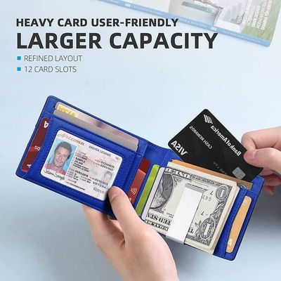 Anti-RFID Protected Slim Metal Money Clip Designer Wallet for Men in Genuine Leather