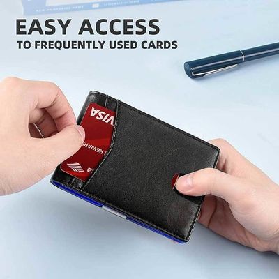 Anti-RFID Protected Slim Metal Money Clip Designer Wallet for Men in Genuine Leather