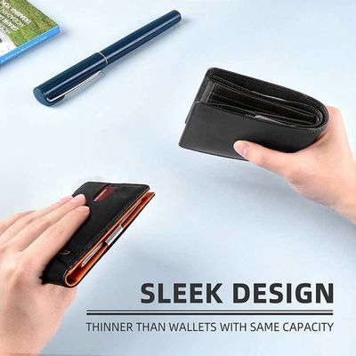 Anti-RFID Protected Slim Metal Money Clip Designer Wallet for Men in Genuine Leather