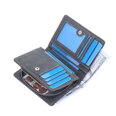Men's Medium Size RFID Blocking Leather Wallet with Zipper and Credit Card Holder