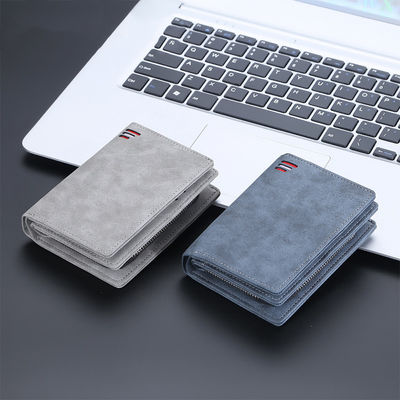 Men's Medium Size RFID Blocking Leather Wallet with Zipper and Credit Card Holder