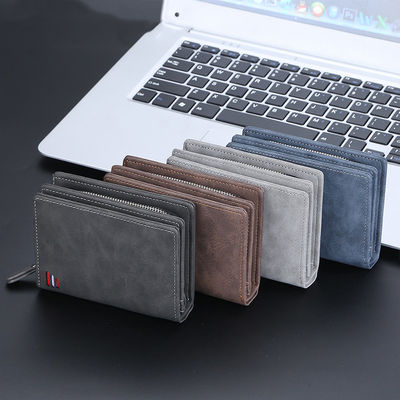 Men's Medium Size RFID Blocking Leather Wallet with Zipper and Credit Card Holder