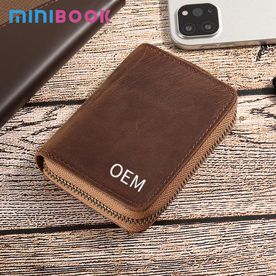 Custom Logo Men's Crazy Horse Leather Credit Card Holders Zipper Wallet for Bank Cards
