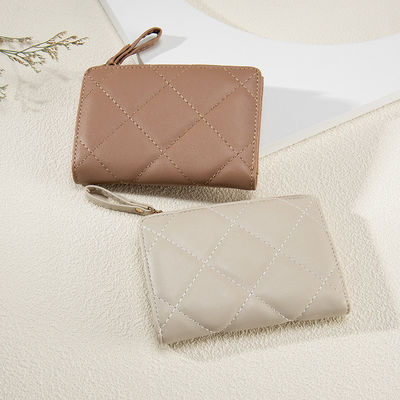 Custom Logo Quilted Women's Wallet Pu Leather Stylish RFID Lady Zipper Purse Ladies Card Holder Wallet