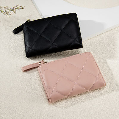 Custom Logo Quilted Women's Wallet Pu Leather Stylish RFID Lady Zipper Purse Ladies Card Holder Wallet